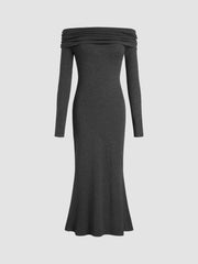 Knit Off-shoulder Mermaid Maxi Dress