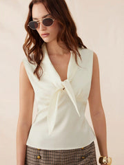 Satin Tie Neck knotted Sleeveless Blouse