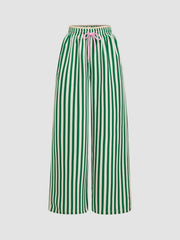 Mid Rise Knottd Stripe Elastic Waist Wide Leg Trousers