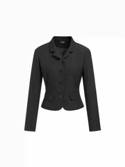 Collar Long Sleeve Button Front Crop Blazer