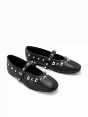 SQUARE TOE STUDDED FLATS