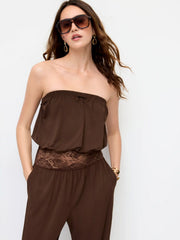 Bandeau Lace Panel Low Rise Jogger Jumpsuit