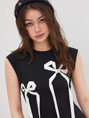 Round Neckline Bowknot Sleeveless Mini Dress