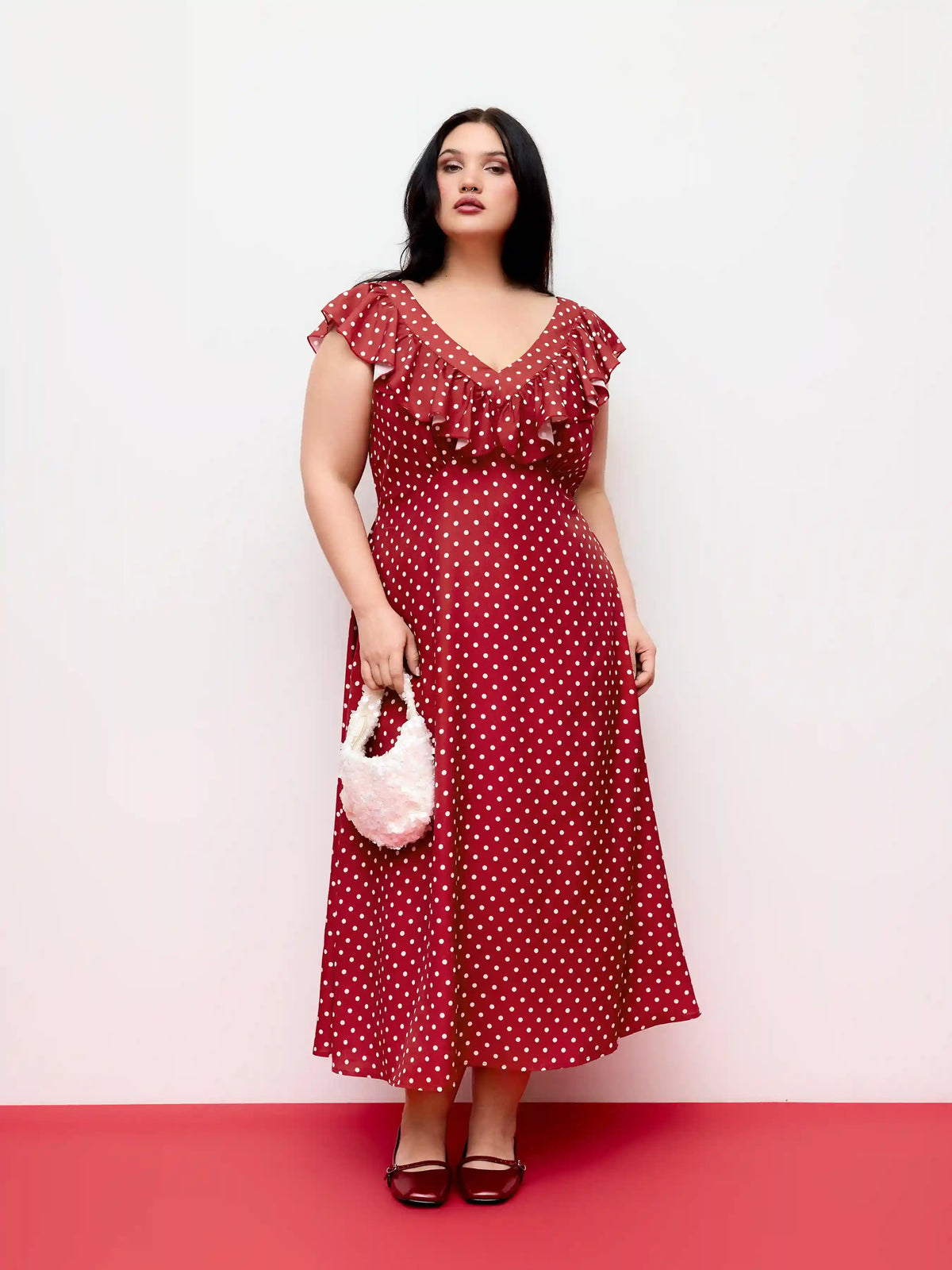Polka Dot V-Neck Ruffled Maxi Dress Curve & Plus