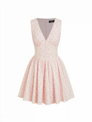 Cotton Floral V-neck Lace Panel A-line Mini Dress