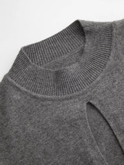 Knit Stand Collar Cut Out Cinched Waist Top