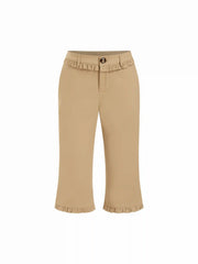 Cotton-blend Low Rise Ruffled Capri Pants