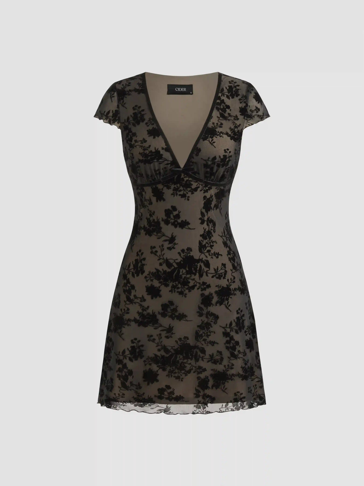 Mesh V-neck Floral Bow Mini Dress