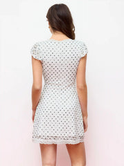 Lace V-neck Polka Dot Ruffle Sleeve Mini Dress