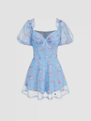 Mesh Sweetheart Floral Corset Detachable Layered Maxi Dress