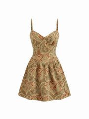 Cotton-blend Aztec V-neck A-line Mini Cami Dress