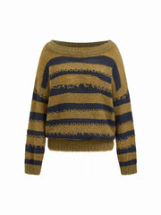 Knit Wool-blend Striped Asymmetrical Neck Oversized Sweater