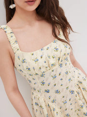 Cotton-blend Ditsy Floral Ruched Mini Cami Dress
