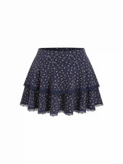 Cotton-blend Floral V-Neck Top & Mid Rise Tiered Mini Skirt Set Curve & Plus