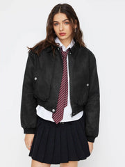 Suede Collar Oversized Puffer Bomber Jacket