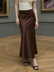 Satin Mid Rise Mermaid Maxi Skirt With Belt