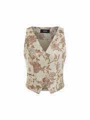 Jacquard Floral V-Neck Blazer Vest