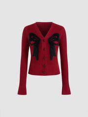 Knit V-neck Bowknot Cardigan