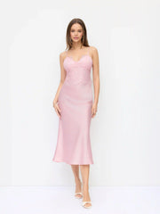 Satin V-neck Lace Panel Mermaid Cami Maxi Dress