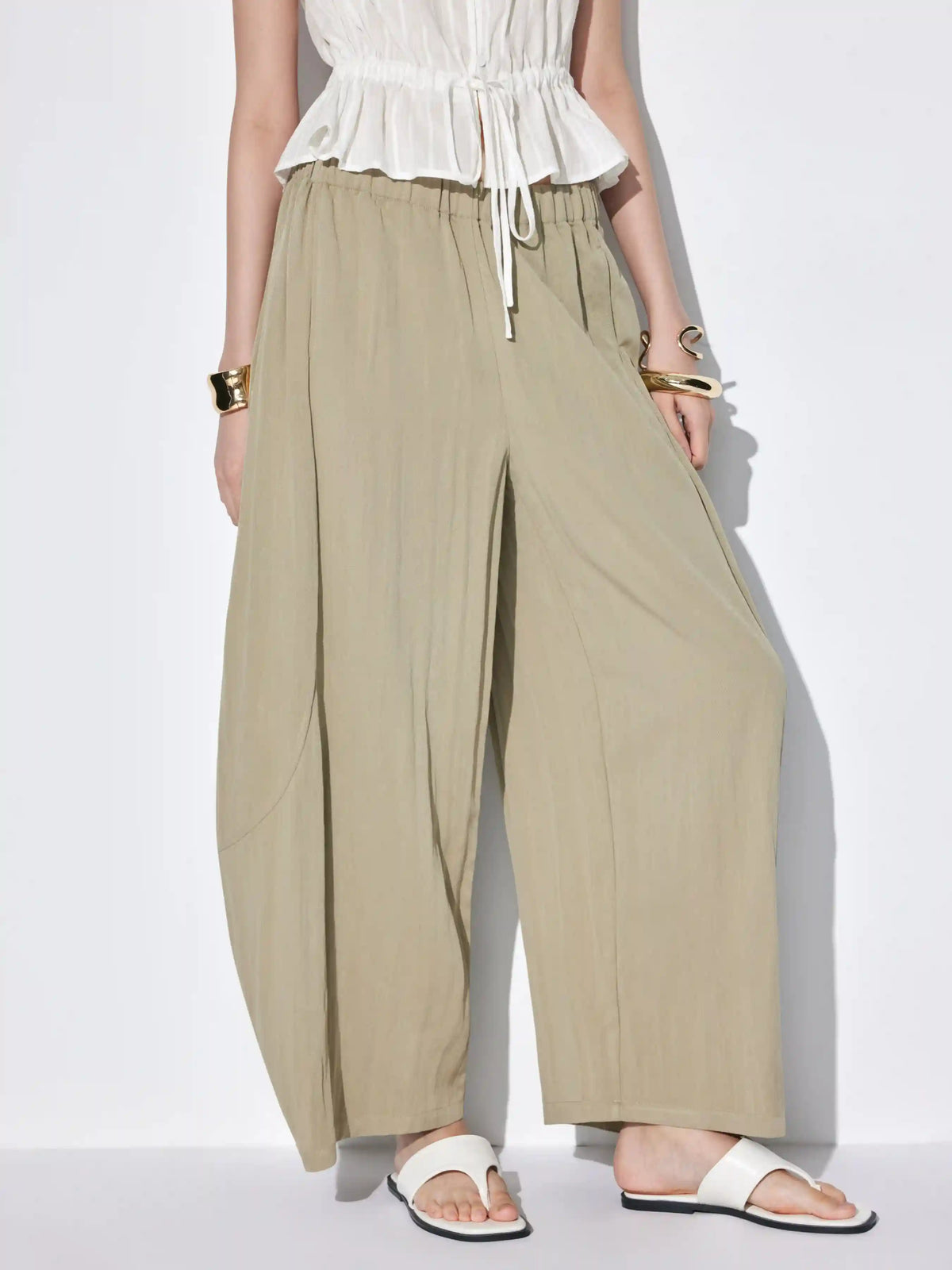 Cotton-blend Low Rise Oversized Tapered Trousers