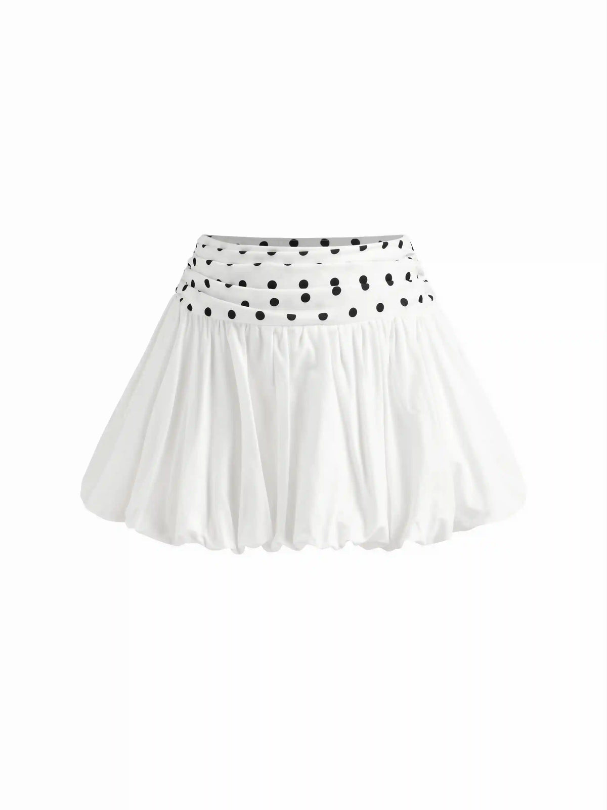 Mid Rise Polka Dot Ruched Bubble Hem Mini Skirt