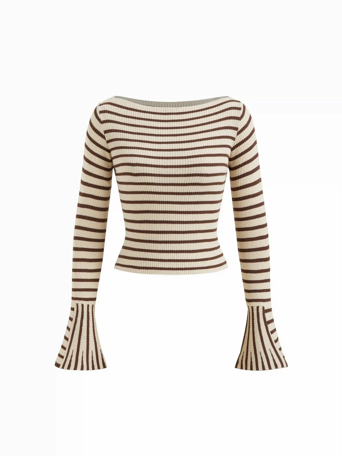 Knit Boat Neck Stripe Long Sleeve Crop Top