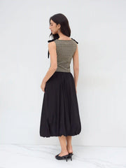 Jacquard Boat Neck Gingham Bowknot Tank Top