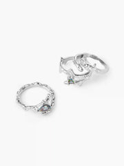 3PCS TEXTURED ZIRCON OPEN RING SET