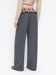 Mid Rise Tartan Ruffled Barrel-leg Trousers