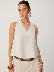 Linen-blend V-neck Oversized Cami Top With Metal Detail