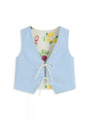 Fruit Graphic Color-Blocking V-Neck Oversized Reversible Jacket Vest