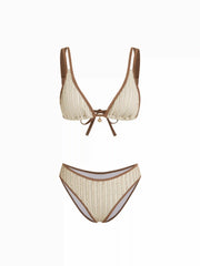 Textured V-neck Triangle Bikini Set With Shell Charm