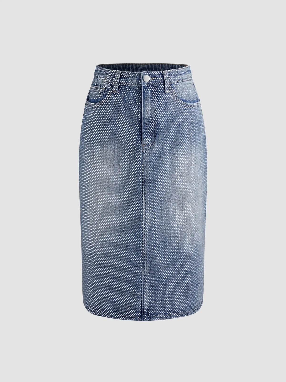 Cider Denim High Rise Rhinestone Split Maxi Skirt