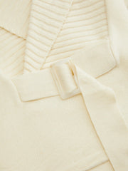 Knit Collar V-neck Cinched Waist Cardigan With Belt