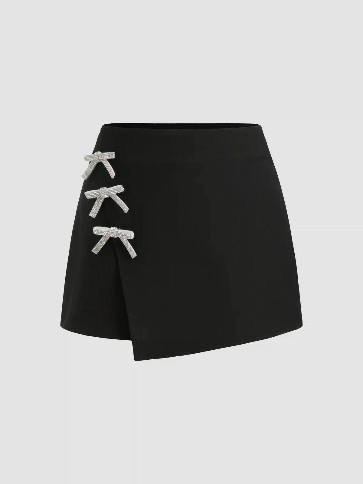 Mid Rise Wrap Solid Bowknot  Mini Skirt