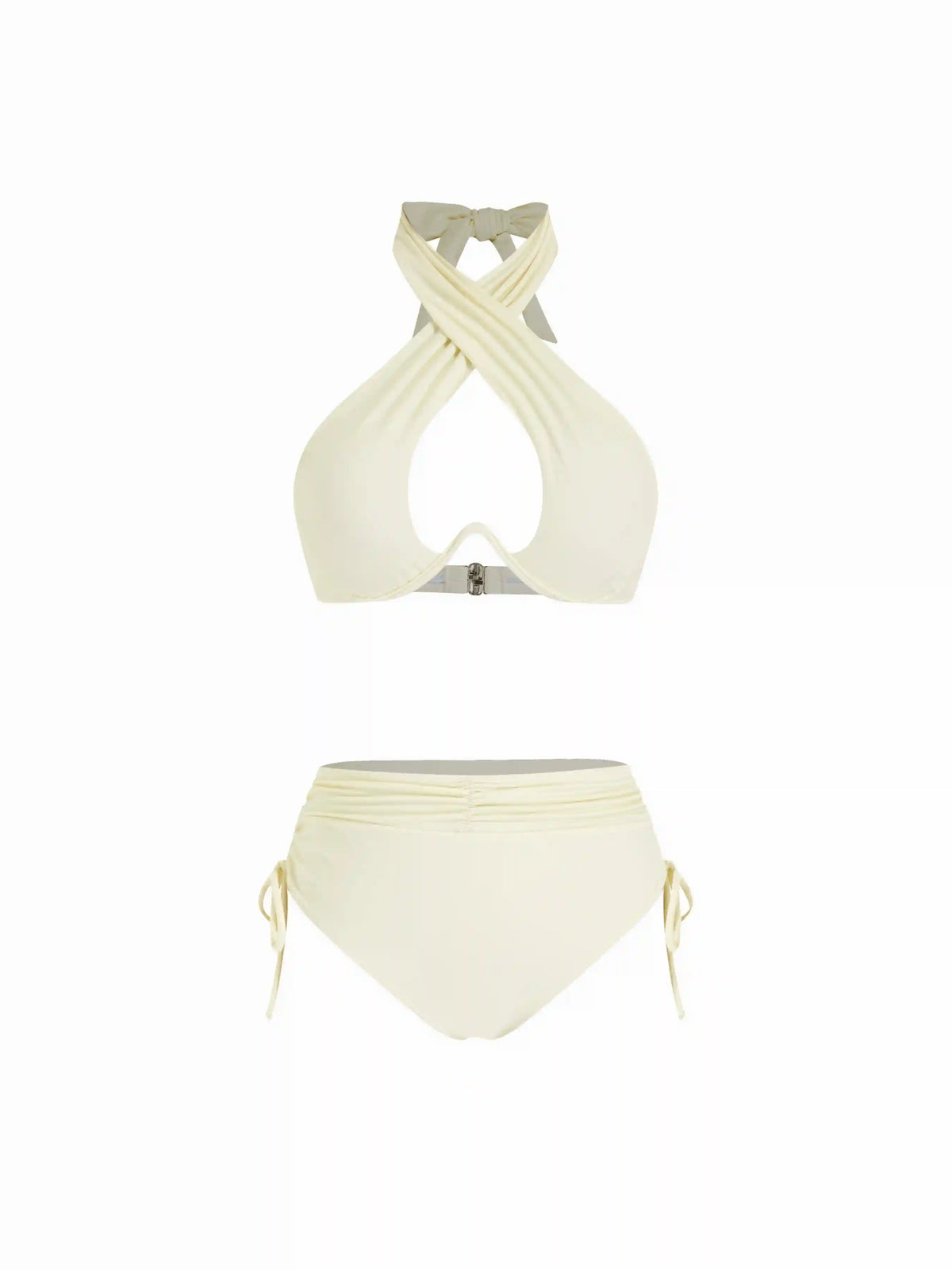 Solid Criss Cross Halter Underwire Bikini Set