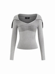 Knit Collar Striped Long Sleeve Top