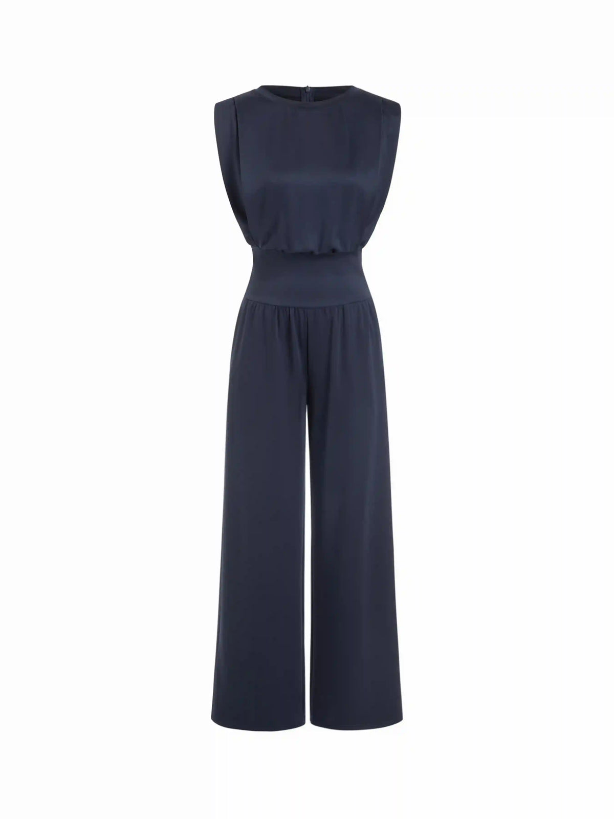 High Stretch Mid Rise Ruched Wide Leg Jumpsuit