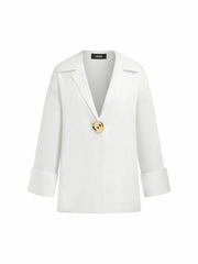 Cotton Collar Metal Detail Oversized Shirt