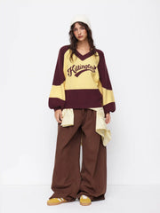 Killington Knit V-neck Colorblock Oversized Sweater