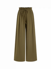 Low Rise Drawstring Elastic Waist Wide Leg Trousers