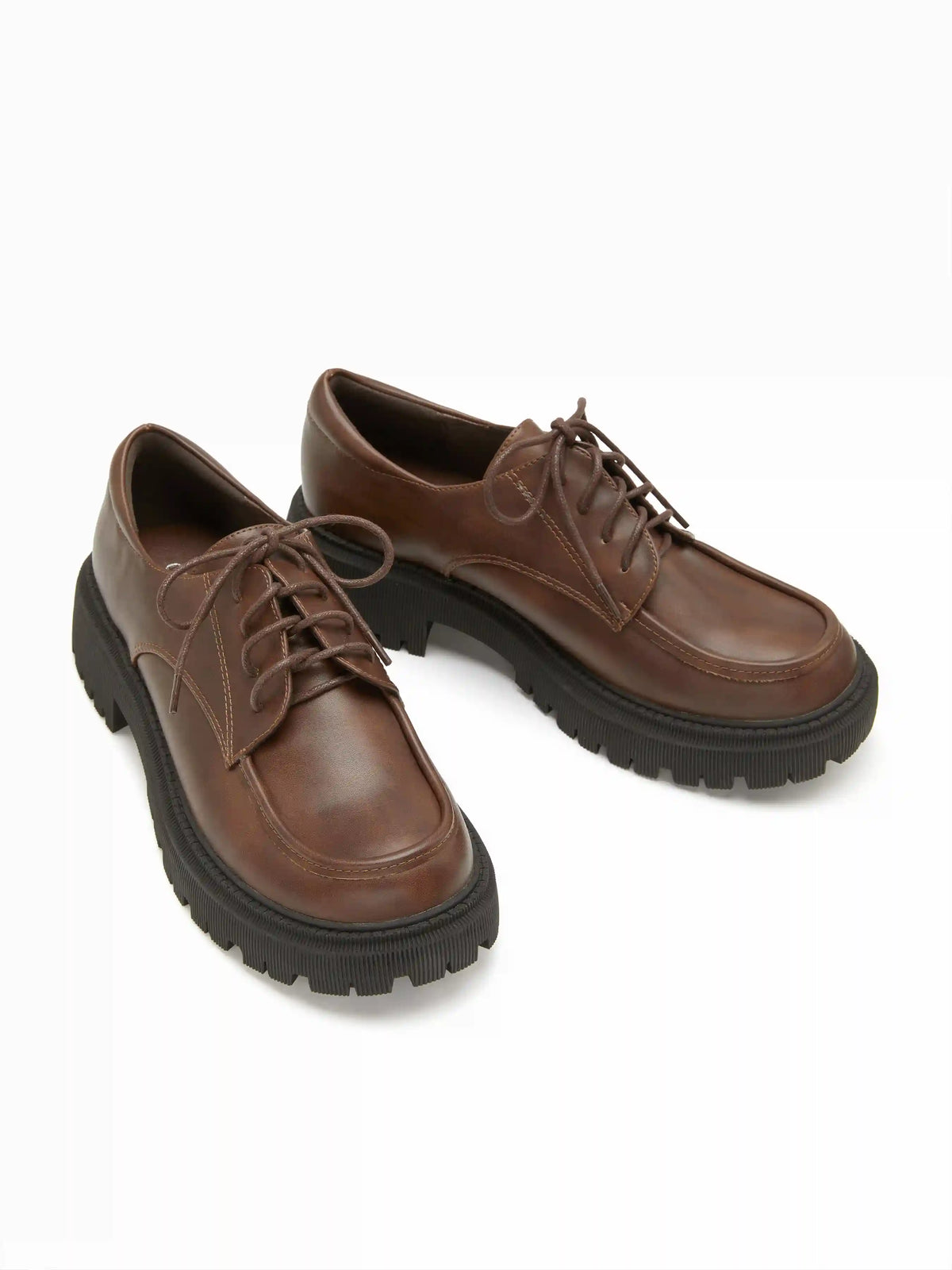 ROUND TOE LACE-UP CHUNKY HEEL LOAFERS