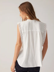 Lace Trim Pleated Button Oversized Blouse