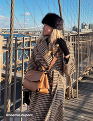 Double Breasted Tweed Houndstooth Coat With Belt