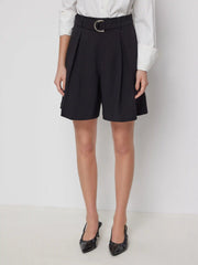 Mid Rise Pleated Shorts With Belt
