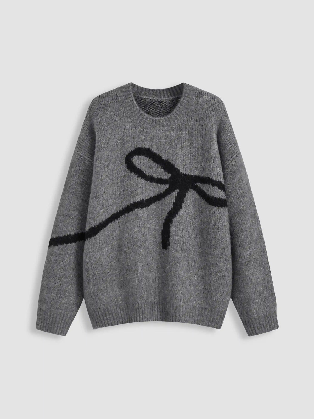 Knit Round Neckline Bowknot Oversized Sweater