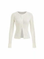 Cable Knit Round Neckline Button Cardigan