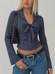 Stripe V-neck Bowknot Blouse