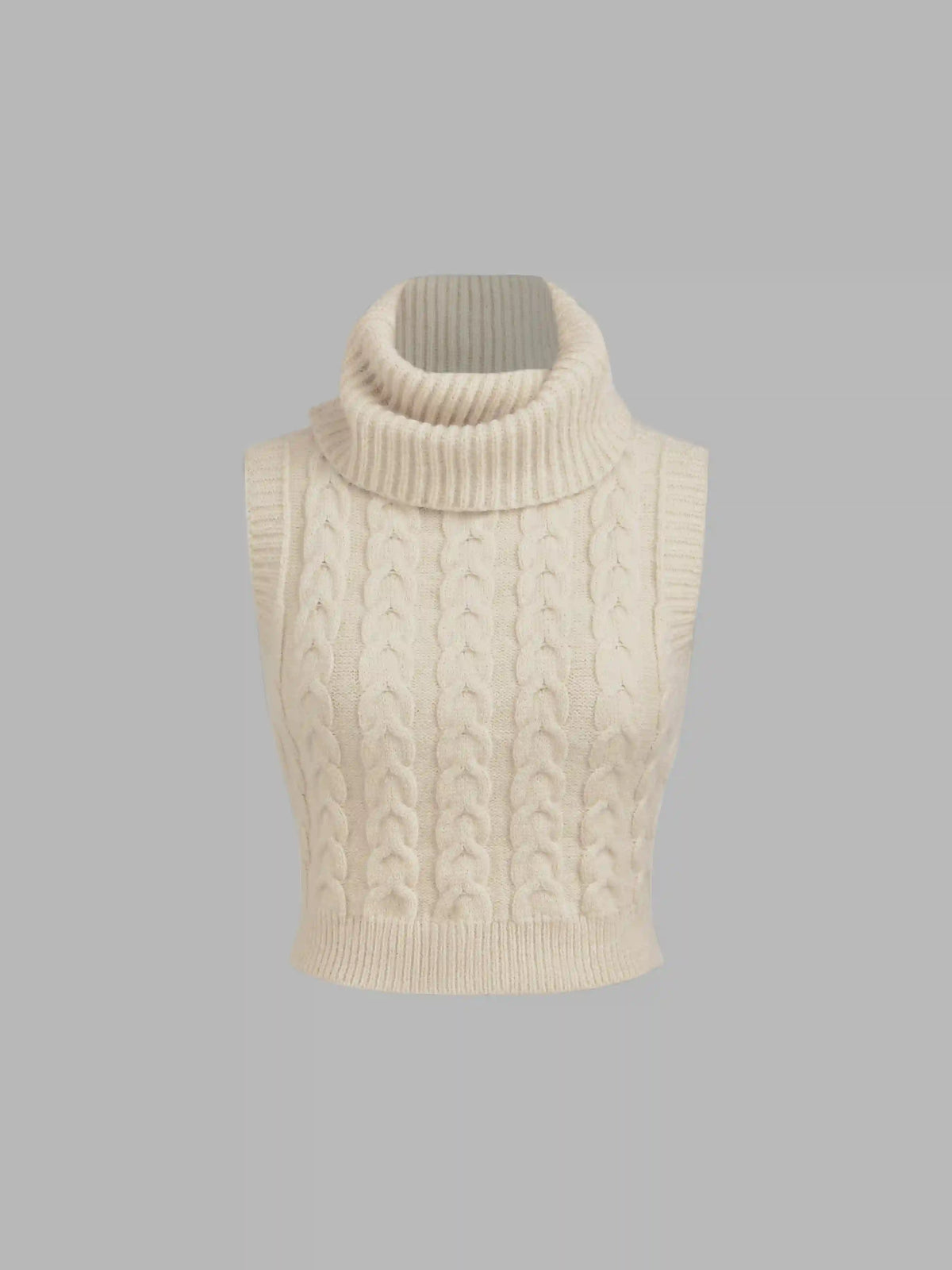 High Neck Solid Cable Knit Crop Vest