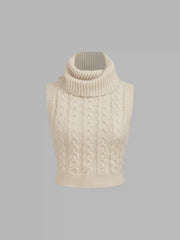High Neck Solid Cable Knit Crop Vest